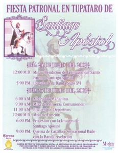 Imagen de cartel a color de publicidad de la fiesta patronal de Tupátaro en el año 2009.